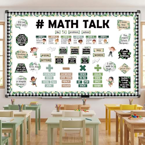 Pajean 85 Pcs Greenery Math Talk Bulletin Board Math Poster Classroom Decor - style: Plant