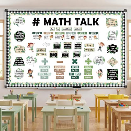 Pajean 85 Pcs Greenery Math Talk Bulletin Board Math Poster Classroom Decor - style: Plant