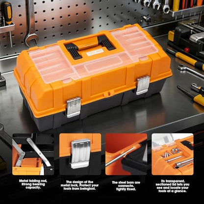 Torin 17-Inch Plastic Tool Box,3-Tiers Multi-Function Storage Portable Toolbox Organizer, Black/Orange ATRJH-3430T - size: 16.5 inches