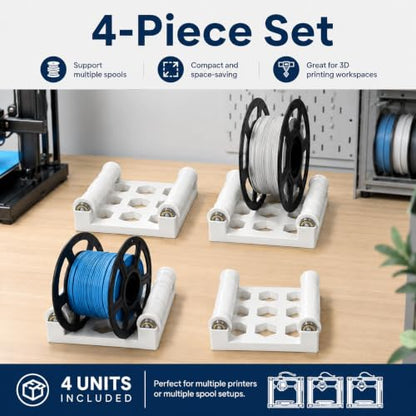 3D Printer Filament Roller Stand with Bearings, White, 4-Pack - size: 4 packs