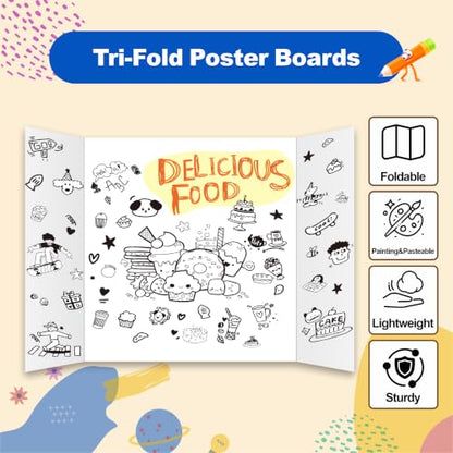 4 Pcs Trifold Poster Board, 21.5x14 inches Small White Poster Board Comes with Sticky Accessories, Corrugated Presentation Boards, Display Board for School Projects, Business Presentations - size: 21.5x14 in, style: 4 count