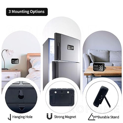 Digital Large Display Visual Timer Stopwatch for Kitchen Teacher School Classroom Cooking, Night Light Magnetic Bathroom Makeup Mirror LED Stop Clock Timer, 99 Minutes Countdown, Loud/Silent (Black) - color: Black