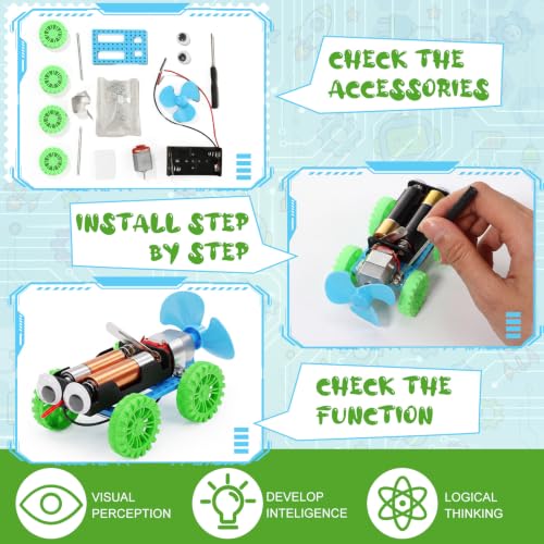 Soulchen 16 Sets STEM Craft Kits for Kids Science Experiment, Wind-Powered Vehicle DIY Building Kits Bulk, Stem Robot Building Toys for Kids Electronic Robotics DIY Projects for Group Activities