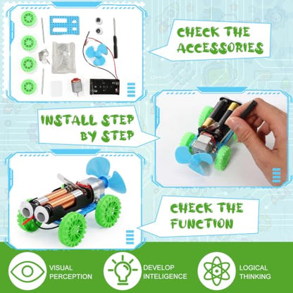 Soulchen 16 Sets STEM Craft Kits for Kids Science Experiment, Wind-Powered Vehicle DIY Building Kits Bulk, Stem Robot Building Toys for Kids Electronic Robotics DIY Projects for Group Activities