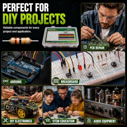 Carbon Film Resistor Kit, 50 Values 1/2W 5% Tolerance Resistors Assortment,0-10M Ohm Through Hole Resistors with Storage Box for Arduino,DIY Electronics Circuit Repair (1/2WJ-50V-1000PCS, Carbon) - style: 1/2WJ-50V-1000PCS
