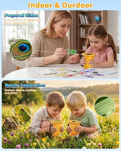 1000X Handheld Microscope for Kids, 4K Digital Kids Microscope Science Kits - color: Yellow