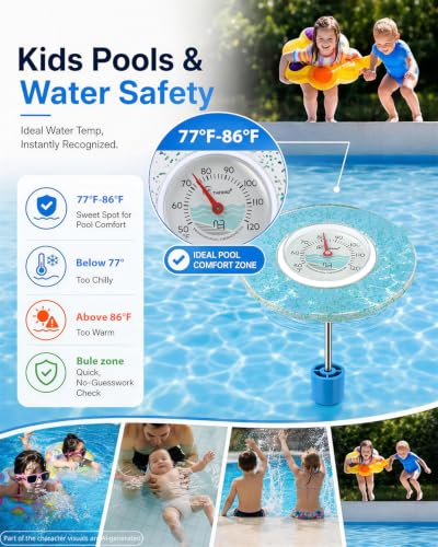 Glow Dial Floating Pool Thermometer Easy Read - Glitter Water Temp Gauge - color: Pool Thermometer - Green