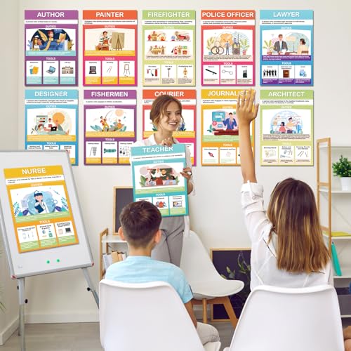 Inkspire 32pcs Career Posters for Classroom Decorations,16''x11''Educational Community Helpers Poster for Teachers High School Middle School Supplies Education Classroom Bulletin Board Wall Decor