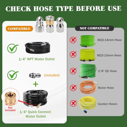 Sewer Jetter Nozzle Kit, 3-Pack Stainless Steel Jet Nozzles with Rotating, Button Nose, and Fixed Models, 1/4” Quick Connect, Up to 5000 PSI for Pressure Washer Drain Cleaning - color: 3-Pack