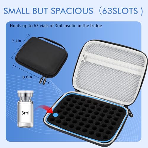 Peptide Case for Fridge, 63 Slots Insulin Vial Protector Organizer Bag, Peptide Vial Storage Case for 1ml 3ml Vials, Diabetes Medication Vial Holder for Home and Travel - size: Black-63 Slots