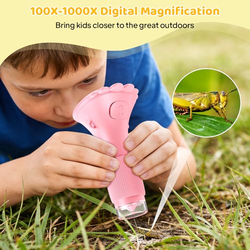 1000X Handheld Digital Microscope, 2" HD Screen Pocket Microscope for Bugs - color: Pink
