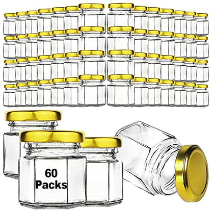 Syntic 60 Pcs 1.5 Oz Mini Honey Jars with Airtight Lids,Hexagon Glass