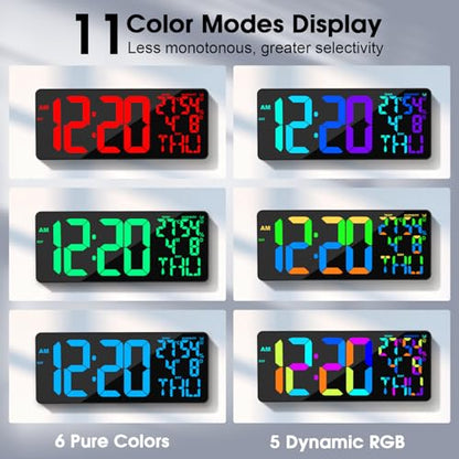 11 RGB Color Changes Large Digital Wall Clock/Bluetooth Auto Time Sync, Remote-Controlled Digital Wall Clock Large Display with Alarm/Timer Function, DST, Indoor Temperature/Humidity Display (18 inch) - color: Rgb Color Change