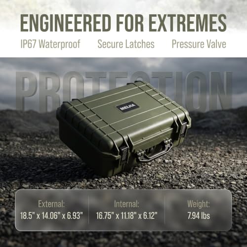 MEIJIA All Weather IP67 Waterproof Hard Camera Case,Hard Protective Case,Hard Case with Customizable Foam,Fit Use of Drones,Camera,Equipments,Pistols(Green,18.5 x14.06x6.93inches) - color: Green, size: 18.5 x14.06x6.93inches