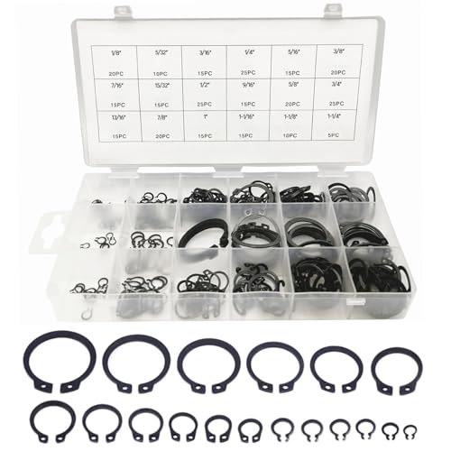 Boatsea 300Pcs C-Clip Circlip External Circlip Snap Retaining Clip Rings Assortment Kit, Alloy Steel Snap Ring Shop Assortment Set, 18 Sizes External Retaining Rings of 1/8"-1-1/4" - size: C-Clip 300PCS
