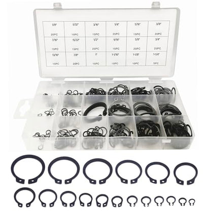 Boatsea 300Pcs C-Clip Circlip External Circlip Snap Retaining Clip Rings Assortment Kit, Alloy Steel Snap Ring Shop Assortment Set, 18 Sizes External Retaining Rings of 1/8"-1-1/4" - size: C-Clip 300PCS