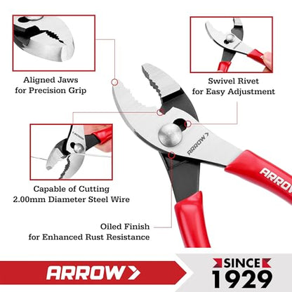 ARROW 6" Slip Joint Pliers, Small Pliers with Thick Dip-Grip Handle, High Carbon Steel, Strong Grip Jaws, Pliers Tool for Gripping, Loosening Nuts and Bolts, Cutting Steel Wire (Pack of 2) - size: 6 Inch (Pack of 2)
