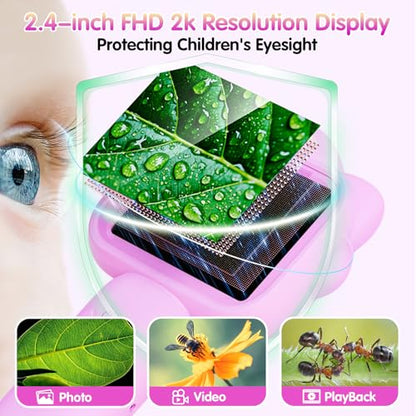 Microscope for Kids, Kids Microscope with Sample Slide, Educational Science Kit, Macro Fixed Focus Kid Mini Microscopes 500x Magnification, 32GB SD Card Include(Purple)
