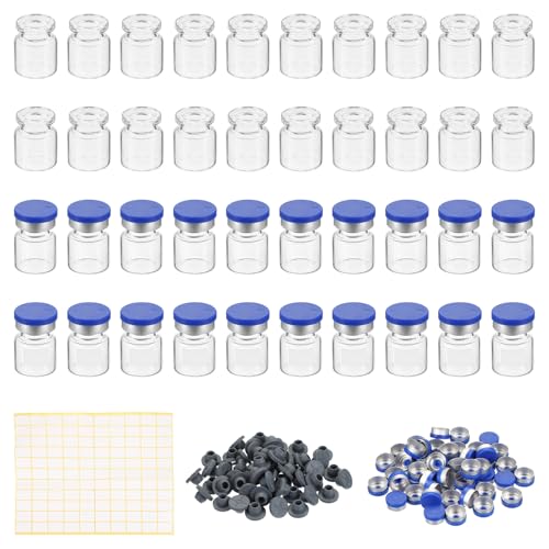 PATIKIL 4ml Sample Vials, 100 Pack Lab Empty Vials with Butyl Rubber Stopper Crimp Top Caps and Labels Borosilicate Glass Vial, Clear - color: Clear, size: 4ml