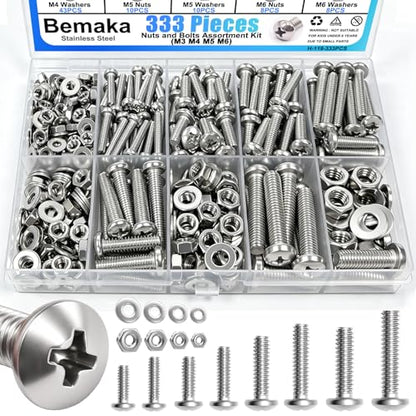 333Pcs Machine Screws Nuts and Bolts Assortment Kit, Stainless Steel Bolts 9 Sizes M3 M4 M5 M6 Phillips Pan Head Screw Assortment Kit for Furniture, Automotive, Appliance Repair, DIY Projects - size: SV M3 M4 M5 M6