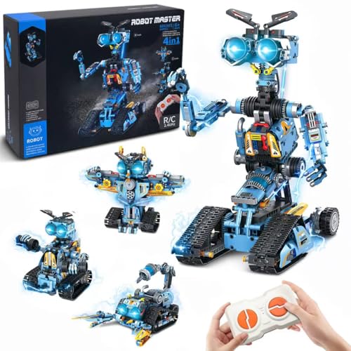 OKKIDY Robot Building Toys for Kids, 4-in-1 Rechargeable Remote Control RC Robotics STEM Building Block Kit RC Wall/Engineer Robot Toys for Boys Girls Ages 6 7 8 9 10 11 12+ (813PCS)