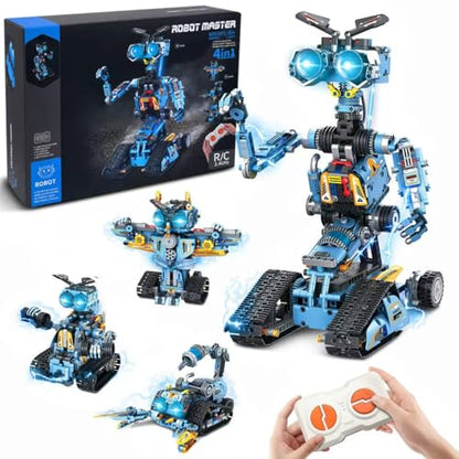 OKKIDY Robot Building Toys for Kids, 4-in-1 Rechargeable Remote Control RC Robotics STEM Building Block Kit RC Wall/Engineer Robot Toys for Boys Girls Ages 6 7 8 9 10 11 12+ (813PCS)