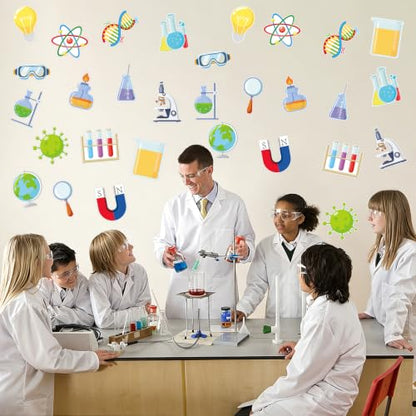 45Pcs Science Cutouts Scientist Bulletin Board Set Science Project Board Decor Chemistry Laboratory Paper Cutouts for Classroom School Wall Decoration