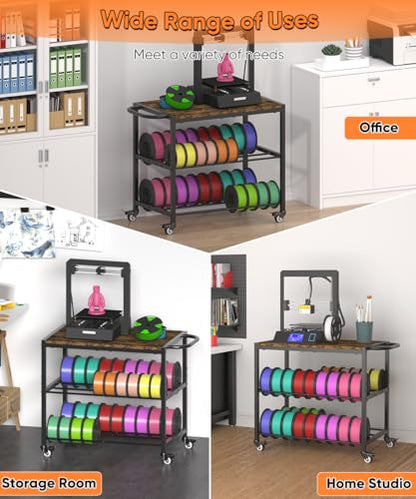 2-Tier 3D Printer Filament Storage Rack with Stand & Wheels, Black - color: black, size: 2-tier
