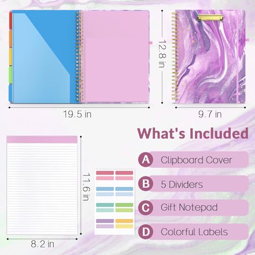 Sooez Spiral Clipboard Folio, Clipboards with Storage, Refillable Notepad - color: Abstract - Purple