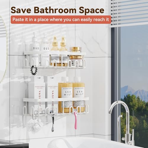 YASONIC Shower Caddy Adhesive, Rustproof Shower Organizer, Wall Shower Rack - color: White