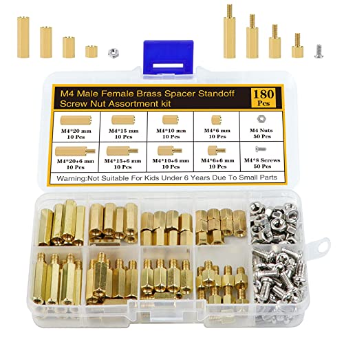 180Pcs M4 Motherboard Standoffs&Screws&Nuts Kit, Hex Male-Female Brass Spacer Standoffs, Laptop Screws for DIY Computer Build, Electronic Projects, Raspberry Pi, Circuit Board etc. - size: M4