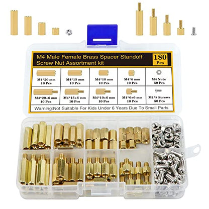 180Pcs M4 Motherboard Standoffs&Screws&Nuts Kit, Hex Male-Female Brass Spacer Standoffs, Laptop Screws for DIY Computer Build, Electronic Projects, Raspberry Pi, Circuit Board etc. - size: M4