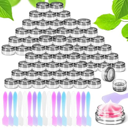 100 Pack 3g Plastic Jars with Lids, 3ml Round Clear Cosmetic Containers Makeup Jars, 3 Gram Travel Size Container Jar with Spatulas for Sample Lotion Cream Eyeshadow Ointment Salve Balm Powder - color: Black, size: 100PCS