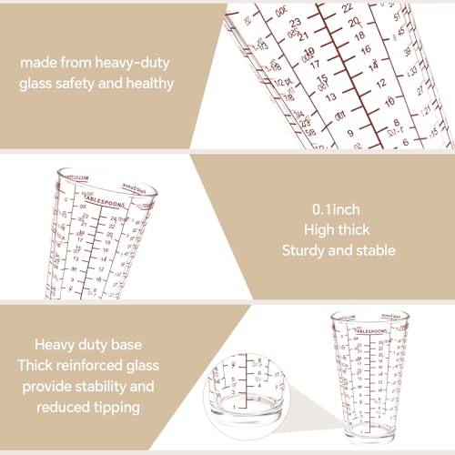 12OZ Heavyweight Glass Measuring Cup Graduated Pint Glass Cup With 5 Scales Liquid and Dry Measuring Cup for Baking - color: Red