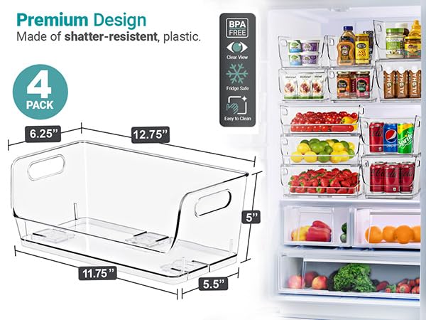 Sorbus Clear Pantry Organizer with Stackable Storage Bins, Open Front - size: Small Wide, style: 4 Pack