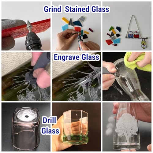 20Pcs 120-Grit Diamond Grinder Bit 1/8" Shank with 2 Collets Compatible with Dremel Rotary Tool Attachment Accessories Grinding Burrs for Stone Glass Resin Porcelain Ceramic Quartz Glaze Steel Carve - style: 120-grit
