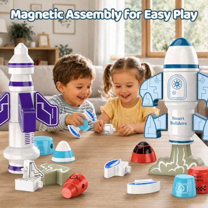 Magnetic Robot Building Toy, STEM Magnet Rocket Toys Set for Kids Age 3-5 - color: Rocket