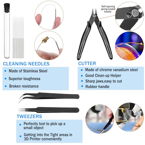 18Pcs 3D Printer Tool Kit,Model Tools Kit Includes Nozzle Cleaning Kit, Putty Knife Scraper, Brushes, Tweezers Diamond Files for 3D Prints Cleaning Finishing