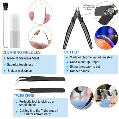 18Pcs 3D Printer Tool Kit,Model Tools Kit Includes Nozzle Cleaning Kit, Putty Knife Scraper, Brushes, Tweezers Diamond Files for 3D Prints Cleaning Finishing