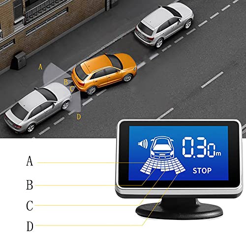 Car Auto Vehicle Reverse Backup Radar System with 4 Parking Sensors Rear Distance Detection kit Parktronic assistant Beep Voice Warning LCD monitor - color: Black