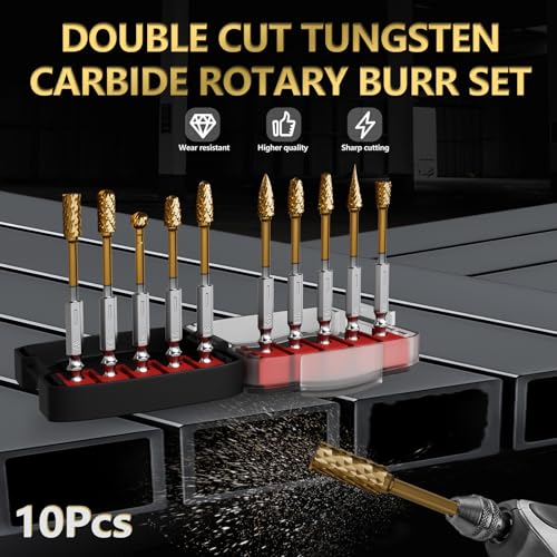 CATITO 10Pcs Carbide Burr Set with 1/4" Quick-Change Shank - size: 10PCS-HEX