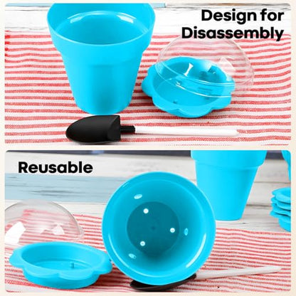 20 Pcs Nursery Pots with Humidity Dome, Cupcake Plant Nursery Pots with Bring A Plate and Shovel, Planting Cups for Seeds for Indoor Gardening and Plant Propagation(Blue) - color: Blue