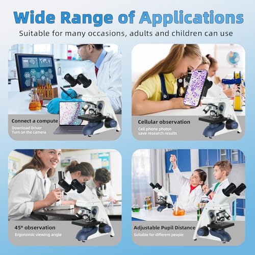 Professional Compound Monocular Microscopes for Adults, Kids 8-12 & Students | 40X-2000X Magnification Lab & Home Microscope with Phone Holder, Complete Slides Set