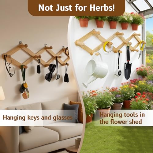 Rustic Adjustable Herb Drying Rack, Hanging Flower Dryer with Wall Hooks - color: Herb Drying Rack-Diamond Telescopic