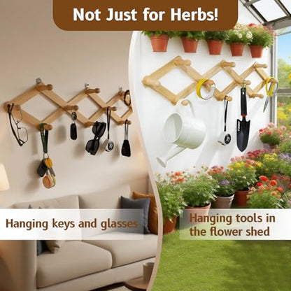 Rustic Adjustable Herb Drying Rack, Hanging Flower Dryer with Wall Hooks - color: Herb Drying Rack-Diamond Telescopic