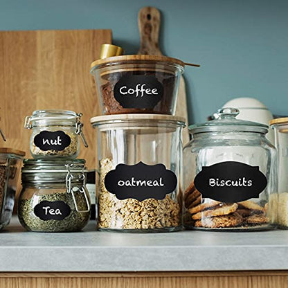 ONUPGO Chalkboard Labels Stickers Bulk - 196 Reusable Chalk Sticker Labels with Erasable Chalk Maker, Removable Waterproof Blackboard Labels for Containers, Glass, Mason Jar Labels