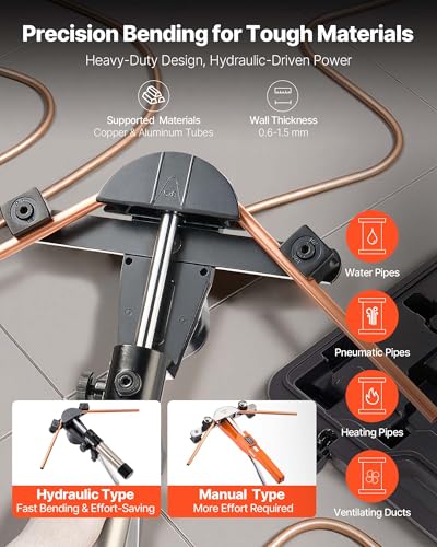 VEVOR Hydraulic Tubing Bender Kit, 1/4 to 7/8 Inch, Copper Tube Pipe Bender, HVAC Bending Tool Set, 90° Bend, with 7 Aluminium Alloy Dies, for HVAC Air Conditioning Refrigeration Automotive Repair - color: Black