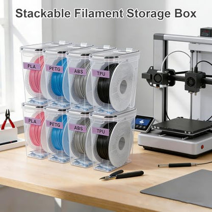 3D Printer Filament Storage Box, 4-Pack Dry Box with Reusable Silica Gel Desiccant for 1KG PLA ABS PETG Filament Spools, Prevent Moisture