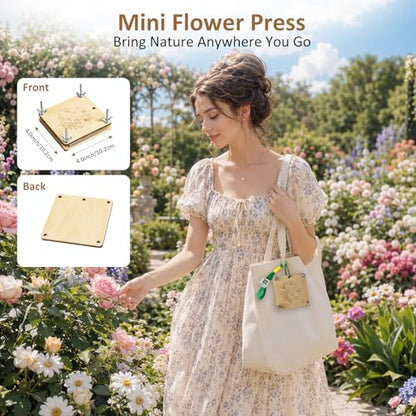 MeRGBWLife Mini Flower Press Kit, Pocket Size Plant Press for Small Flowers, Leaves and Herbs, Portable Wooden Press for Travel, DIY Crafts and Beginners,3.9X3.9inch - size: 3.9"x3.9"