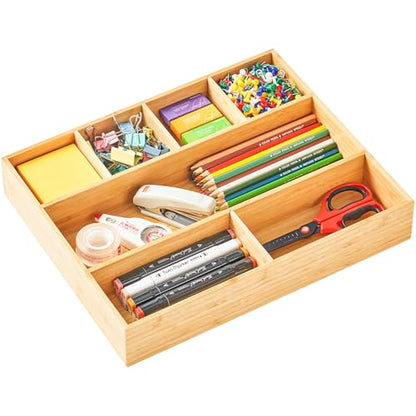 Umilife Large Bamboo Desk Drawer Organizer, Wood Office Junk Tray, 15"x12" - size: 15"x12"